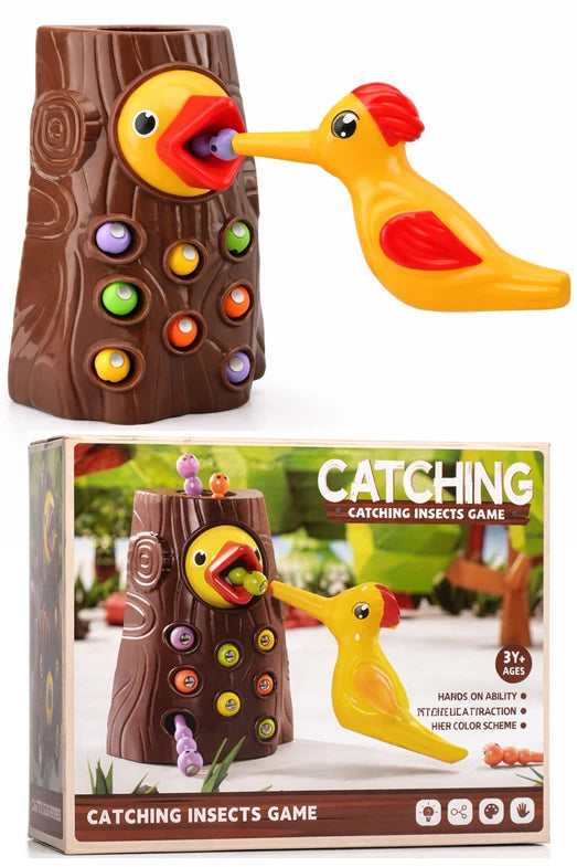 Wooden Magnetic Woodpecker Feeding Game | Preschool Learning Toy