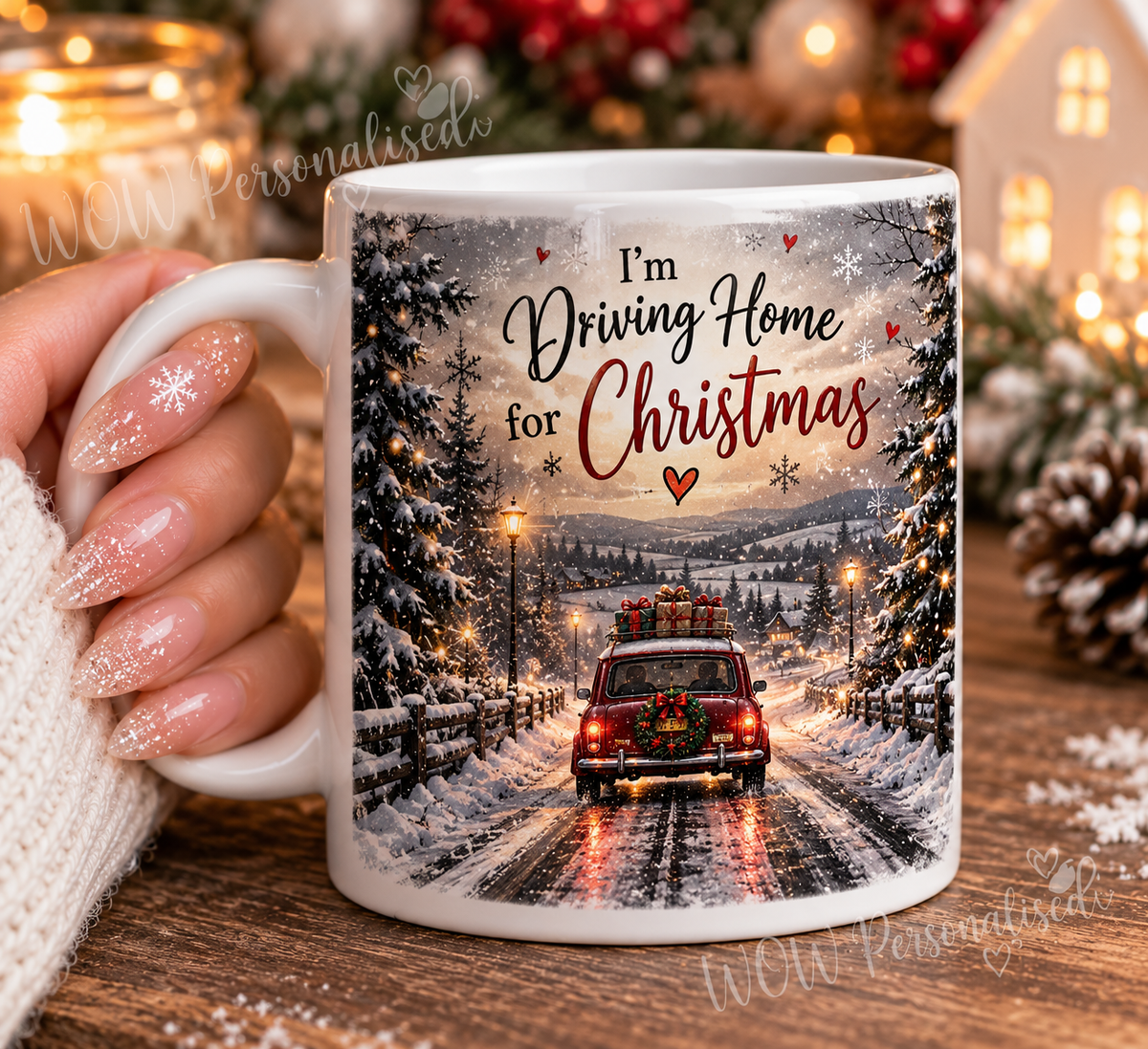 Driving Home for Christmas Mug | Snowy Winter Road 11oz Festive Christmas Coffee Cup