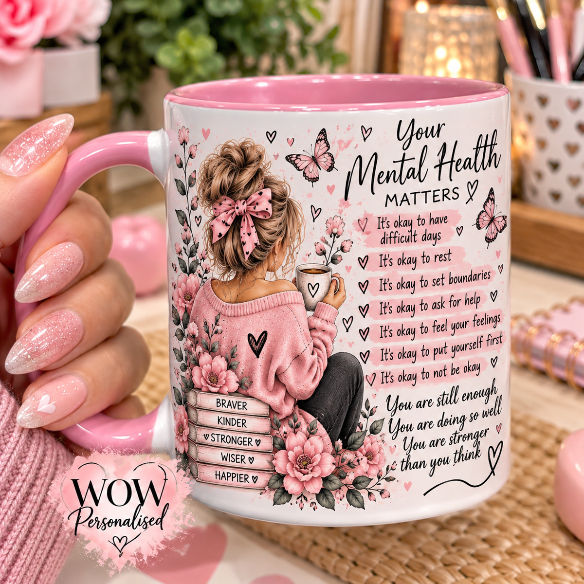 Your Mental Health Matters Mug 11oz | Positive Affirmations & Self Care Coffee Cup | Inspirational Mental Health Gift for Her