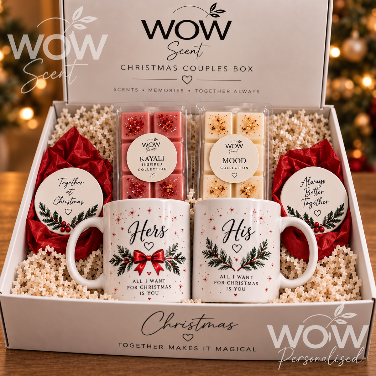 Christmas Couples Gift Set – 2 Mugs, Wax Melts & Decorations | WOWscent
