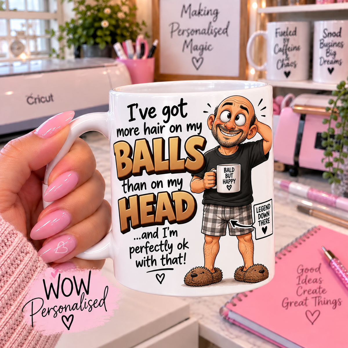 More Hair on My Balls Than My Head Mug | Funny Bald Man Gift | WOW Personalised