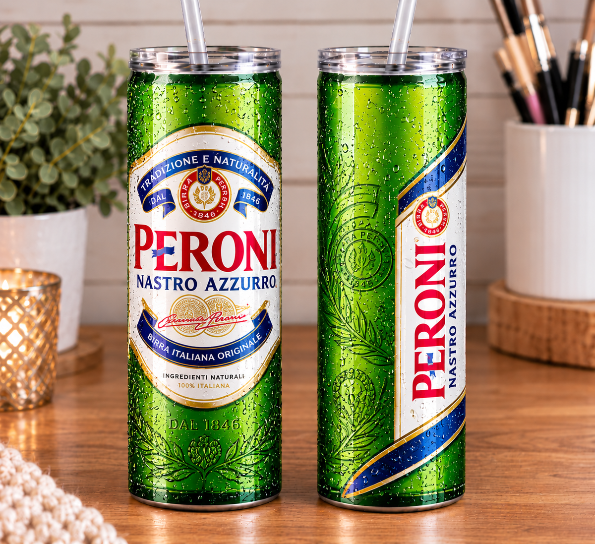 Classic Green Peroni Inspired 20oz Skinny Tumbler | Italian Beer Bottle Design | Beer Lover Gift