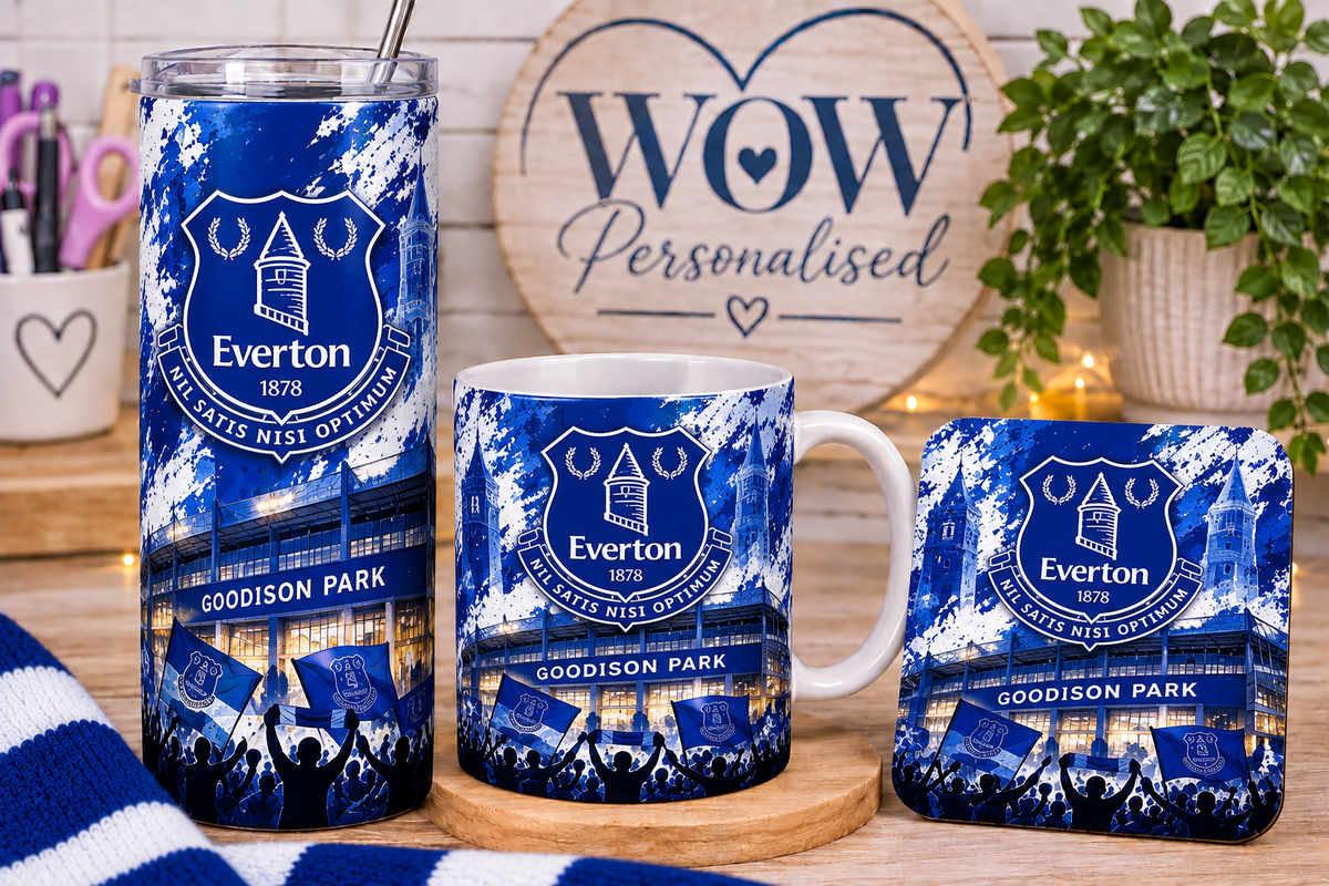 Everton FC Football Gift Set | 20oz Skinny Tumbler, Mug & Coaster | Everton Fan Gifts