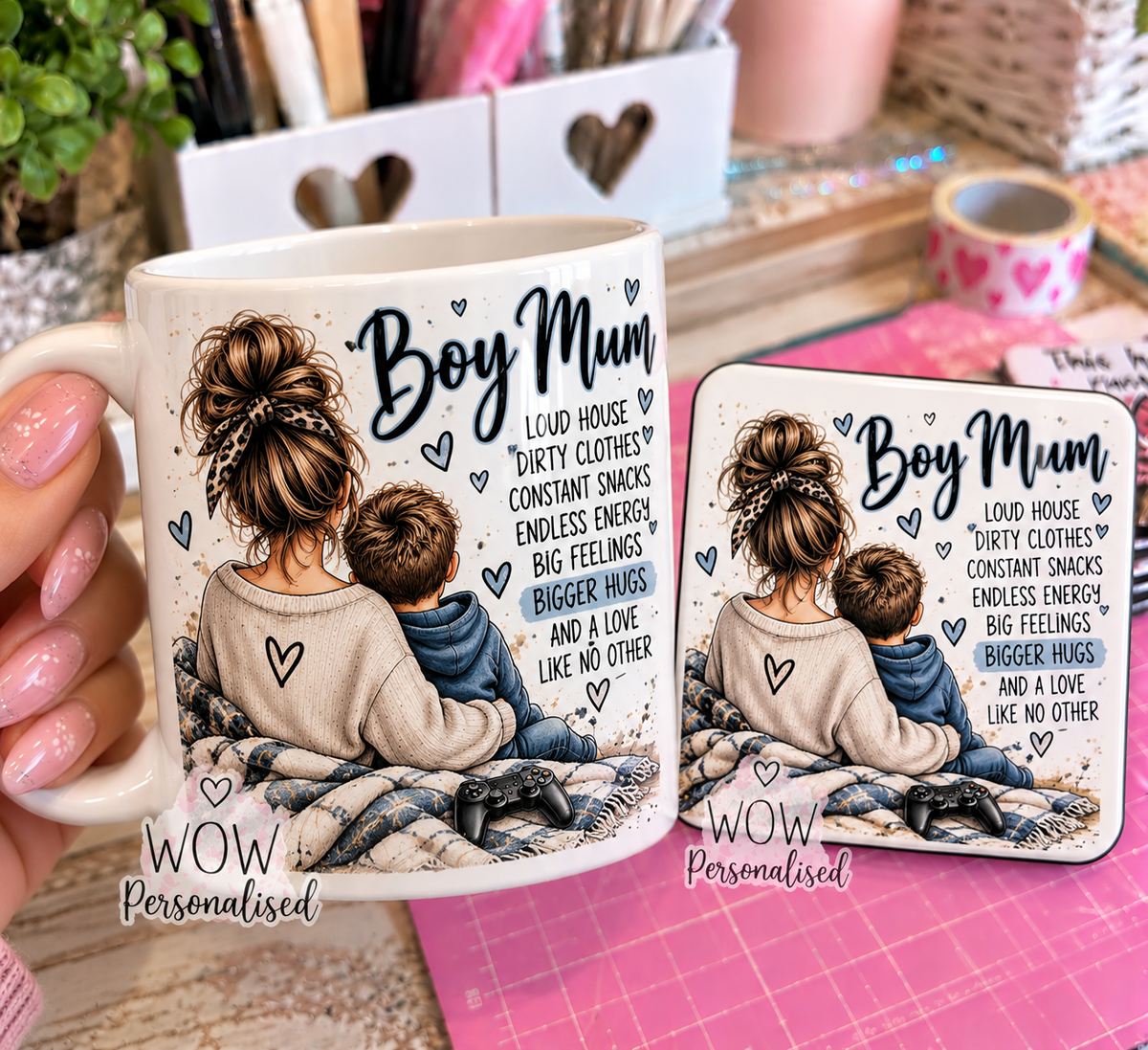 Boy Mum Mug & Matching Coaster Set | Funny & Heartfelt Mum Gift | Motherβs Day, Birthday Gift | WOW Personalised