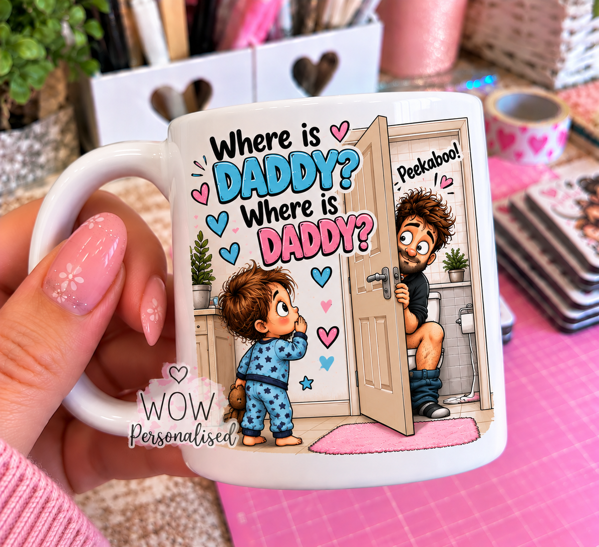 Where Is Daddy? Peekaboo Funny Dad Mug | Little Boy & Daddy Toilet Humour | Fatherโs Day Gift From Son | 11oz White Mug