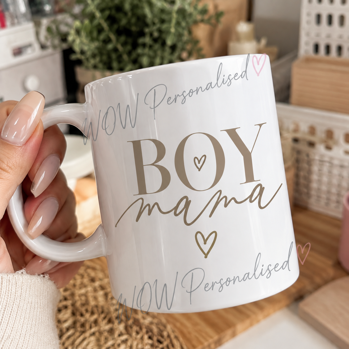Boy Mama Mug | 11oz White Ceramic Coffee Mug | Beautiful Boy Mum Gift | Motherโs Day & Birthday Present | WOW Personalised