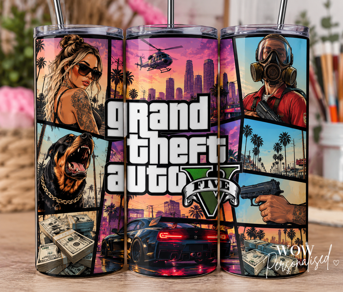 GTA Inspired 20oz Skinny Tumbler | Grand Theft Auto Gaming Cup with Straw | Gamer Gift