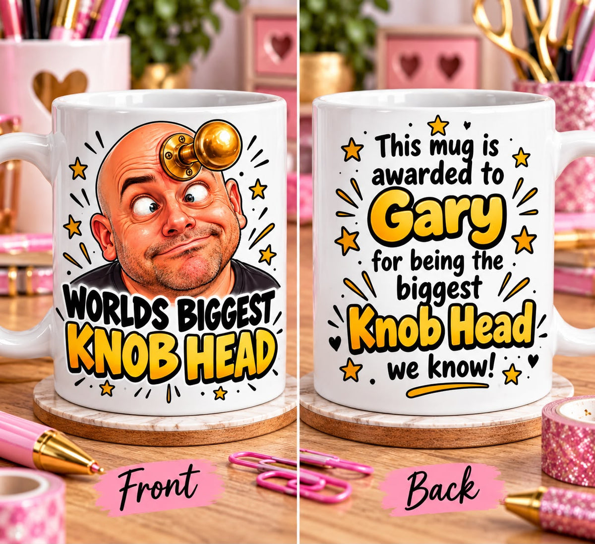 Personalised World's Biggest Knob Head Mug โ Custom Photo Cartoon Mug โ Funny Rude Gift for Him โ 11oz