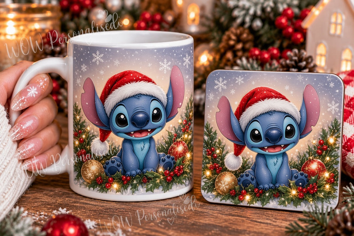 Christmas Blue Alien Mug & Coaster Set | Cute Festive Character Inspired 11oz Christmas Gift