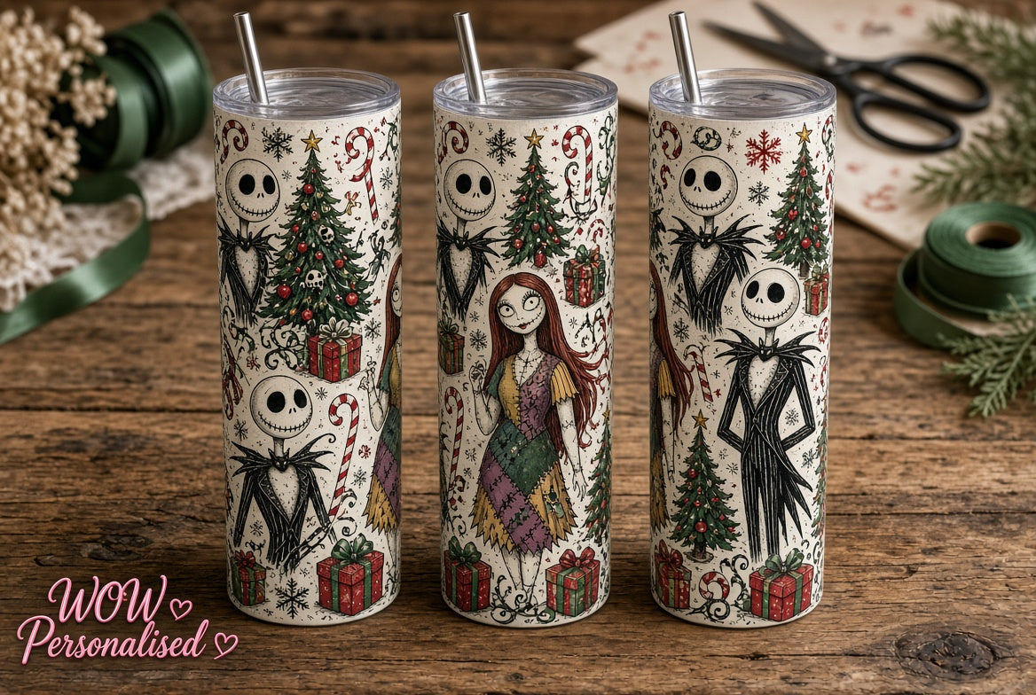 Nightmare Before Christmas Inspired 20oz Skinny Tumbler | Jack & Sally Christmas Cup