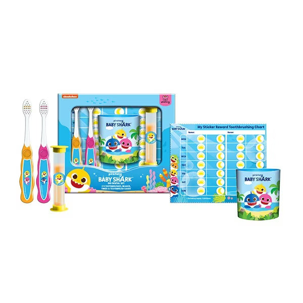 Baby Shark Toothbrush, Beaker, Timer & Stickers Set