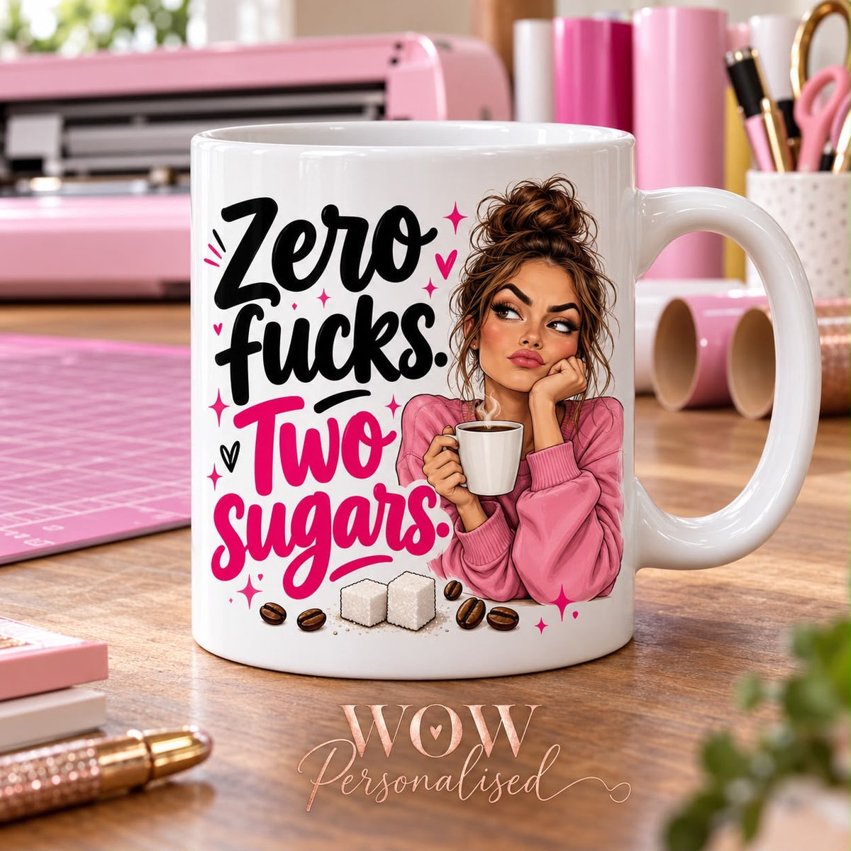 Zero Fucks Two Sugars Mug | Funny Rude 11oz Coffee Mug | Adult Novelty Gift