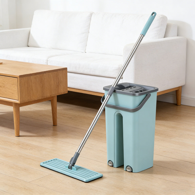 5L Flat Mop Bucket Set With 2 Mop Pads Wet and Dry Mop Bucket Set