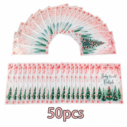 50pcs Christmas Gift Bags 18x25cm Pink Xmas Tree Plastic Party Loot Sweet Bags