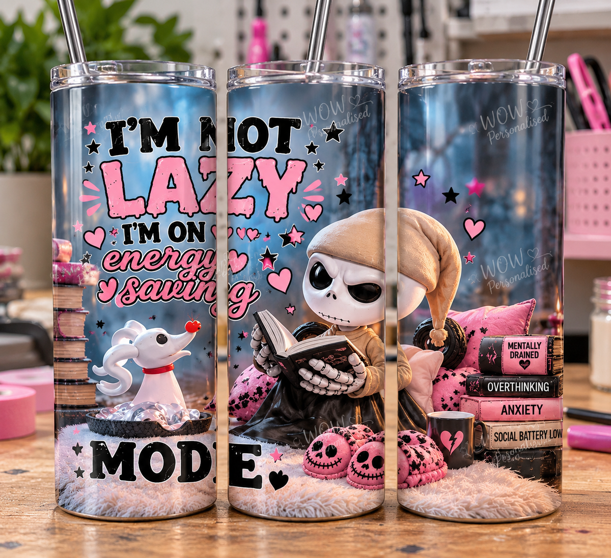 I’m Not Lazy I’m on Energy Saving Mode 20oz Skinny Tumbler | Cute Gothic Tumbler with Straw | Funny Alternative Gift