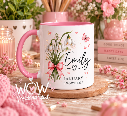 Personalised Birth Flower Mug with Name | Birth Month Flower Mug | Birthday Gift