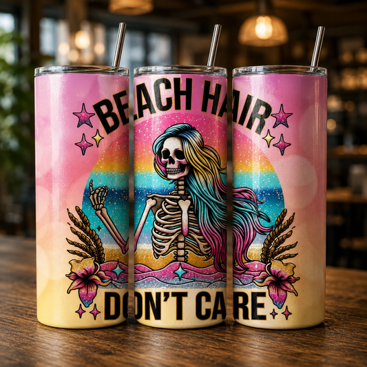 Beach Hair Don’t Care 20oz Skinny Tumbler | Gothic Summer Travel Cup | Insulated Stainless Steel Tumbler UK