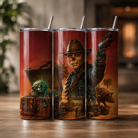 Fallout: New Vegas Inspired 20oz Skinny Tumbler | NCR Gaming Stainless Steel Travel Cup with Straw