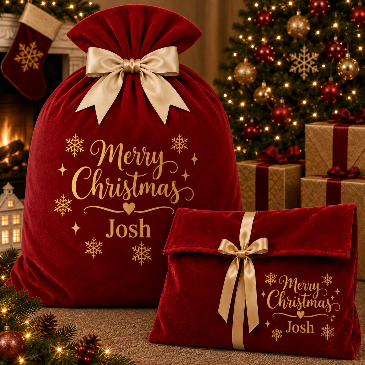 Personalised Velvet Christmas Santa Sack & Gift Bag – Custom Name PRE ORDER