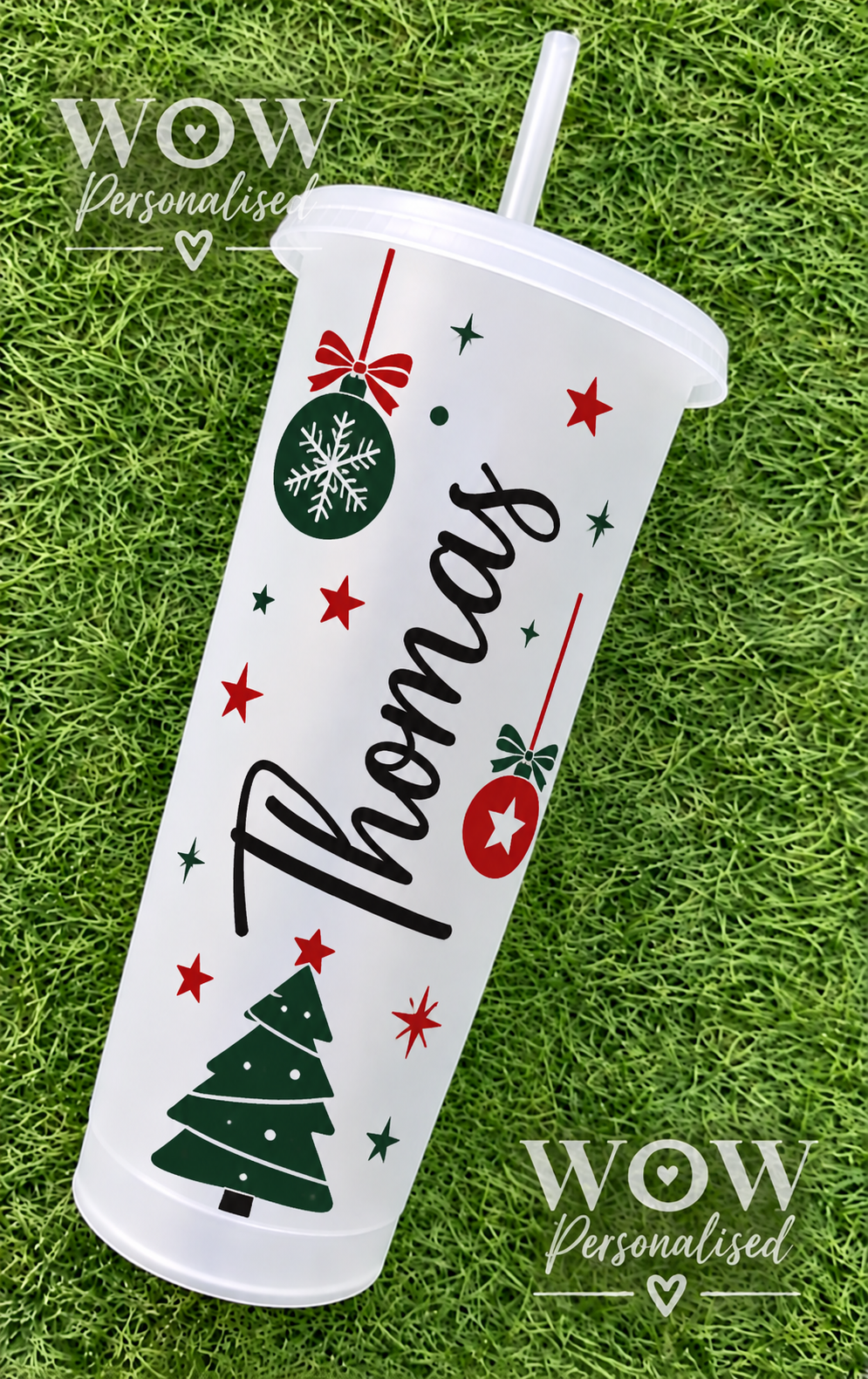 Personalised Christmas Bauble Cold Cup with Straw | Custom Name Cup