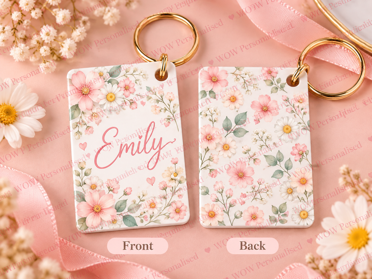 Personalised Floral Name Key Ring | Custom Double-Sided Keyring