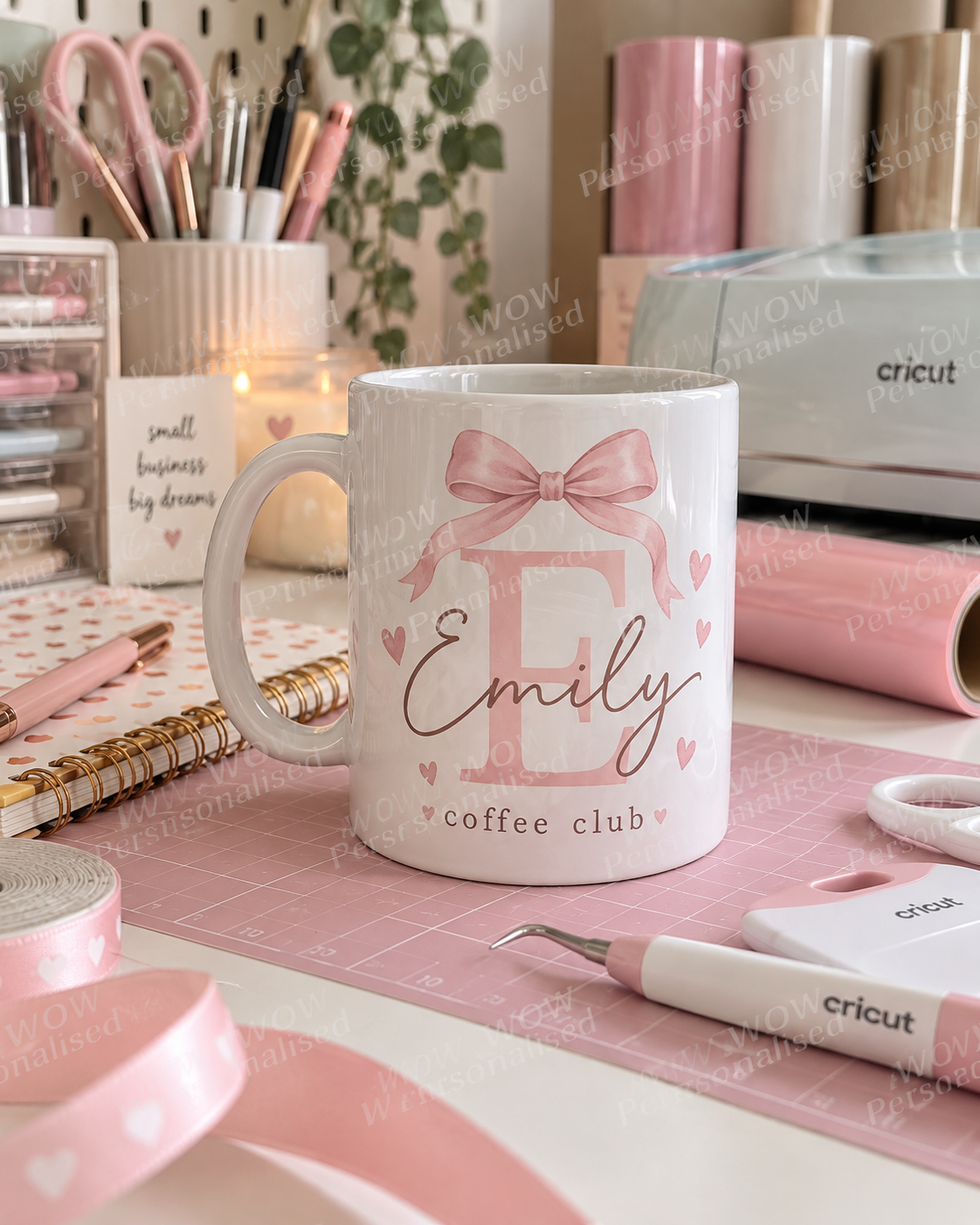 Personalised Initial & Name 11oz Mug – Pink Bow Coffee Club Mug