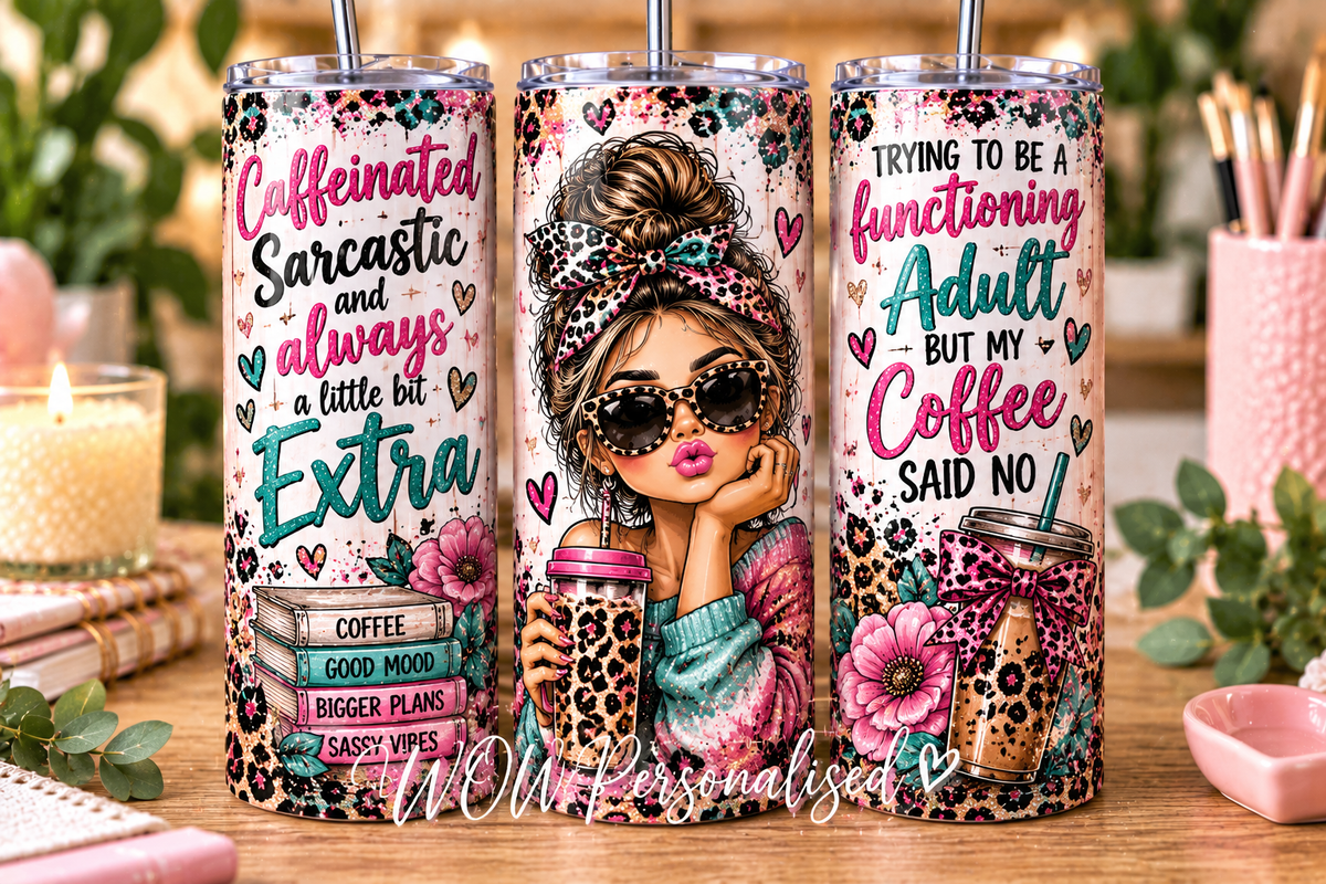 Funny Caffeinated & Sarcastic 20oz Skinny Tumbler | Coffee Lover Gift