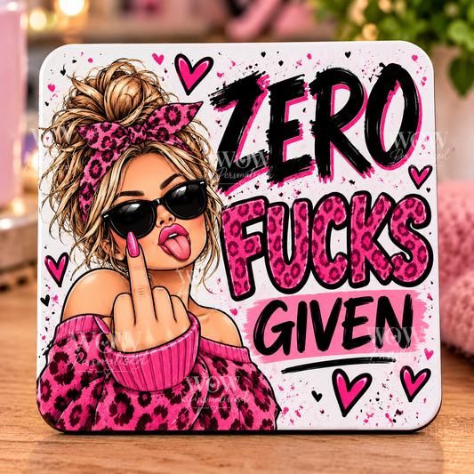 Zero Fucks Given Funny Rude Coaster | Pink Leopard Print Square Coaster | 18+ Adult Humour Gift