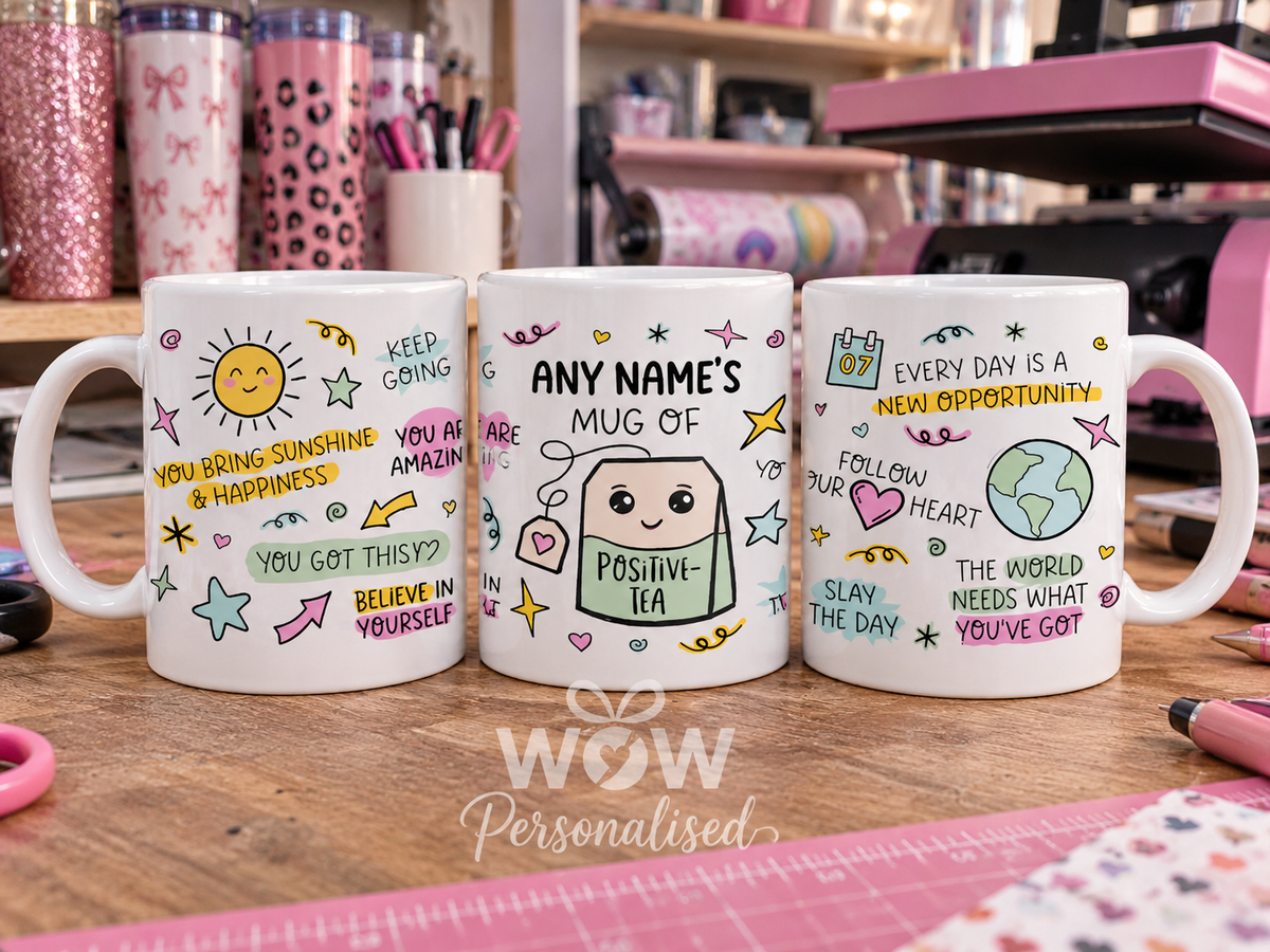 Personalised Positivi-Tea Mug | Motivational Positive Quote Mug | Custom Name Gift