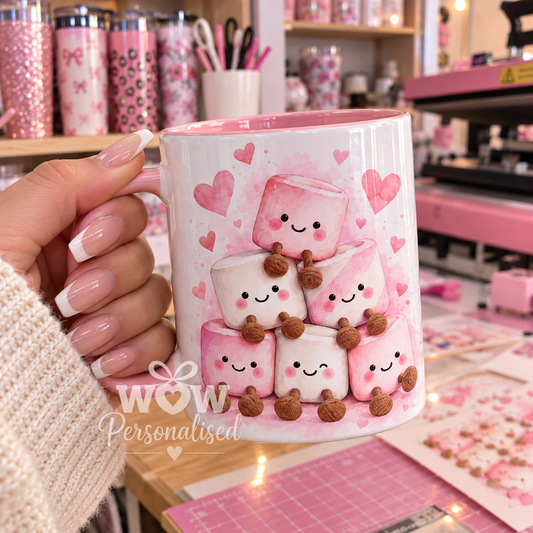 Cute Pink Marshmallow Mug | Kawaii Pink & White Mug | Sweet Gift for Her