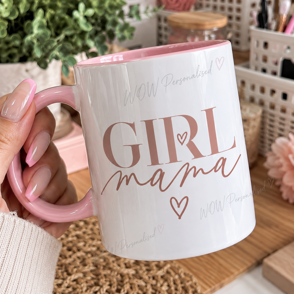 Girl Mama Mug | Pink Handle & Inside 11oz Mug | Beautiful Girl Mum Gift | Mother’s Day & Birthday Present | WOW Personalised