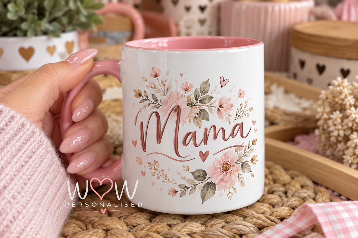Personalised Mama Mug – Pink Floral 11oz Ceramic Mug | Custom Mother’s Day Gift
