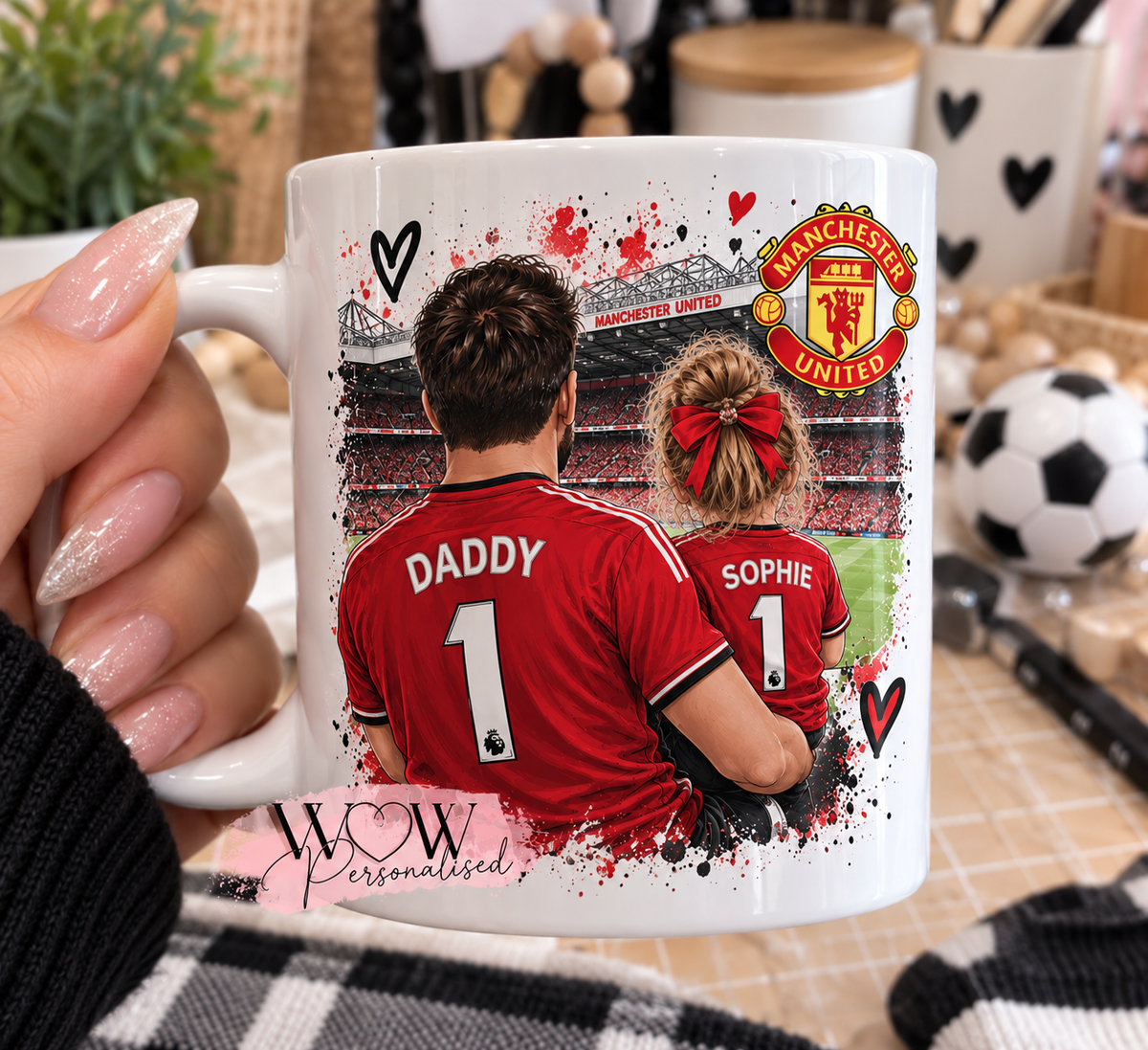 Personalised Manchester United Inspired Daddy & Child Mug | Football Dad Gift | Son or Daughter | Custom Name 11oz Mug