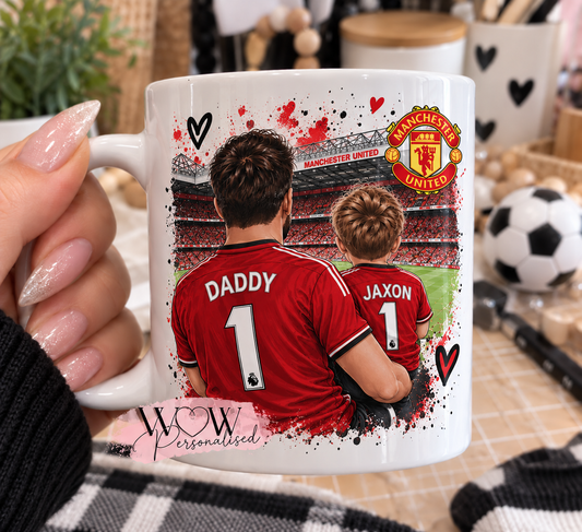 Personalised Manchester United Inspired Daddy & Child Mug | Football Dad Gift | Son or Daughter | Custom Name 11oz Mug