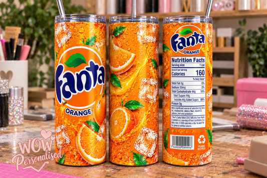 Fanta Orange Inspired 20oz Skinny Tumbler | Orange Fizzy Drink Design | Insulated Reusable Cup with Straw