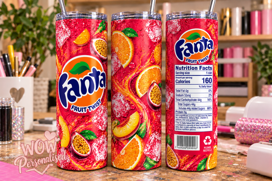 Fanta Fruit Twist Inspired 20oz Skinny Tumbler | Colourful Tropical Fruit Fizzy Drink Design