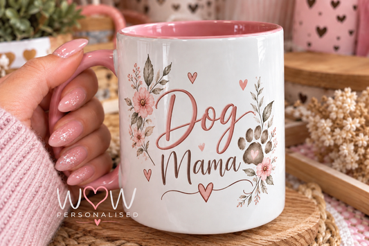 Dog Mama Mug – Cute Pink Floral Paw Print 11oz Mug | Dog Mum Gift