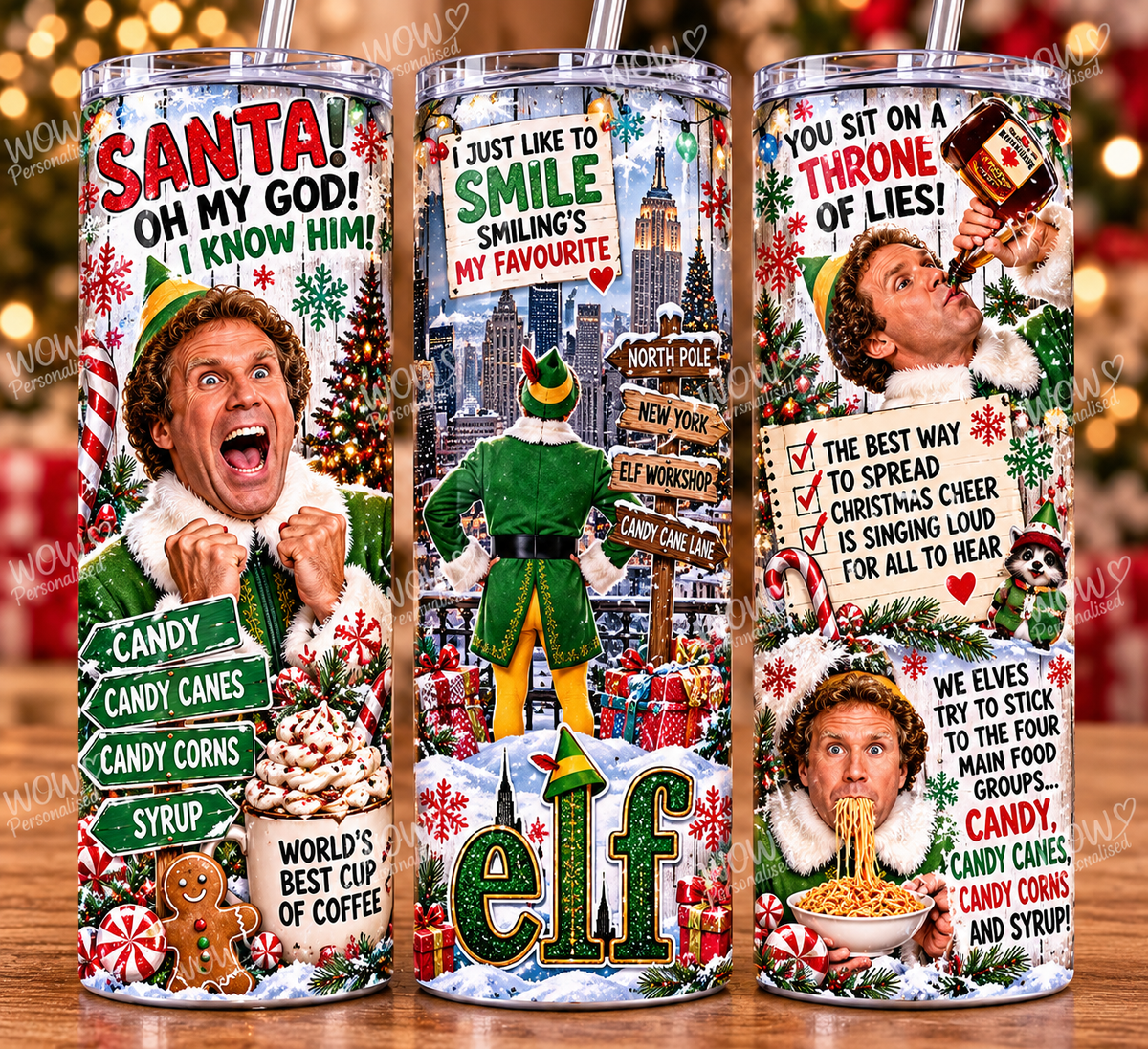 Elf Movie Inspired Christmas 20oz Skinny Tumbler | Funny Festive Travel Cup with Straw