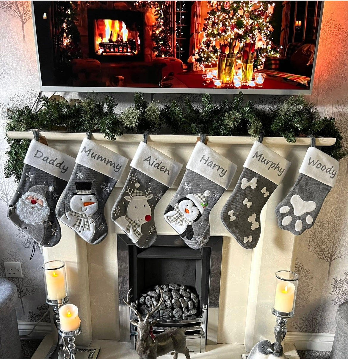 Personalised Christmas Stockings Grey Knitted 6 designs