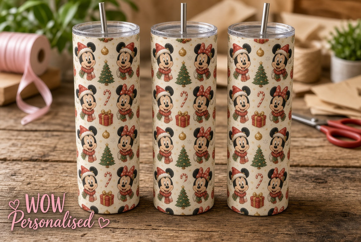 Mickey & Minnie Mouse Inspired Christmas 20oz Skinny Tumbler | Cute Festive Disney Style Cup