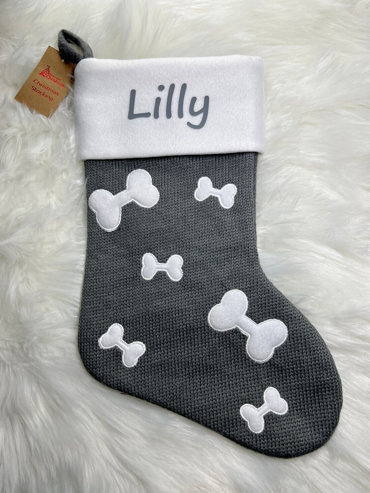 Personalised Christmas Stockings Grey Knitted 6 designs