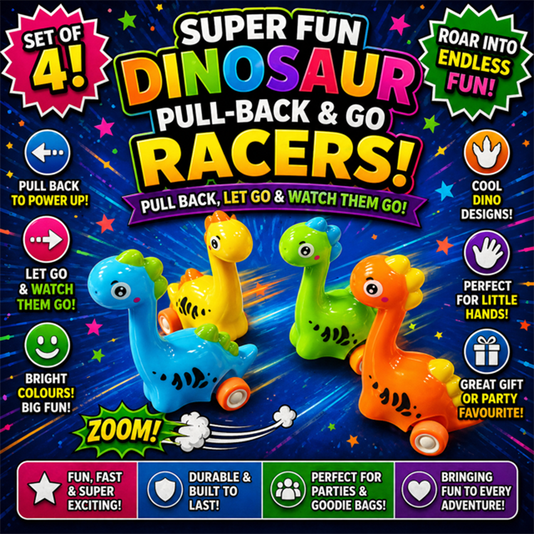 Dinosaur Pull Back And Go Deluxe Racers x 4